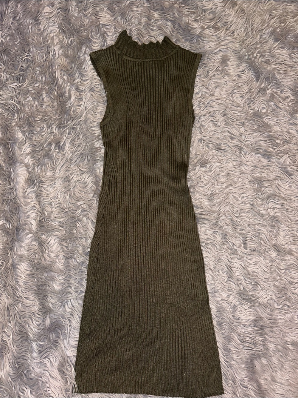 Crave Fame Olive Ribbed Sleeveless Midi Dress
